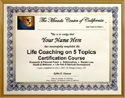 Life Coaching on 5 Topics Training Certificate